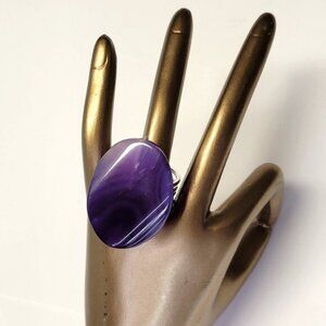 Purple Agate Ring Adjustable Band Handmade Semi Precious Ring